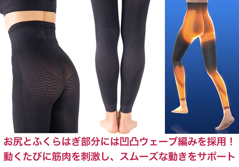 歩コアスパッツ 凹凸ウェーブ編み