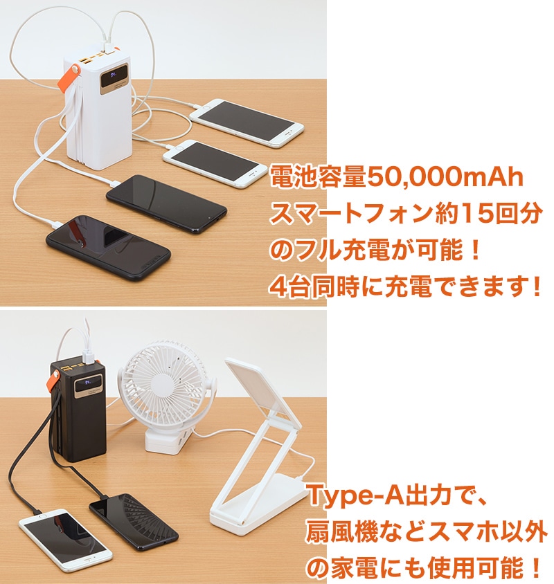 大容量コンパクトバッテリー&ソーラーパネルセット　スマホ4台同時使用・家電にも使用可能